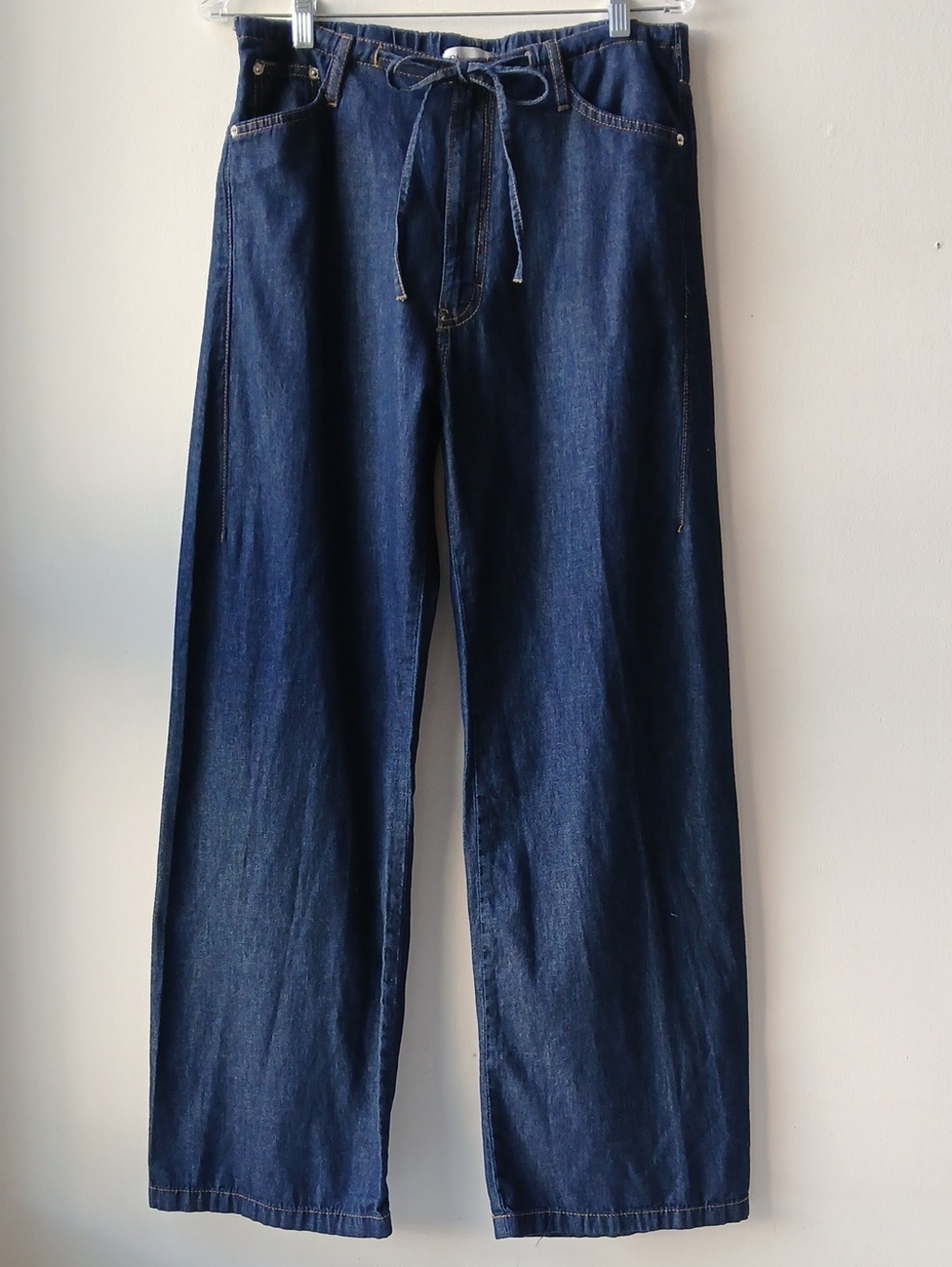 Zara Chambray Wide Leg Pants Dark Wash Women's 6